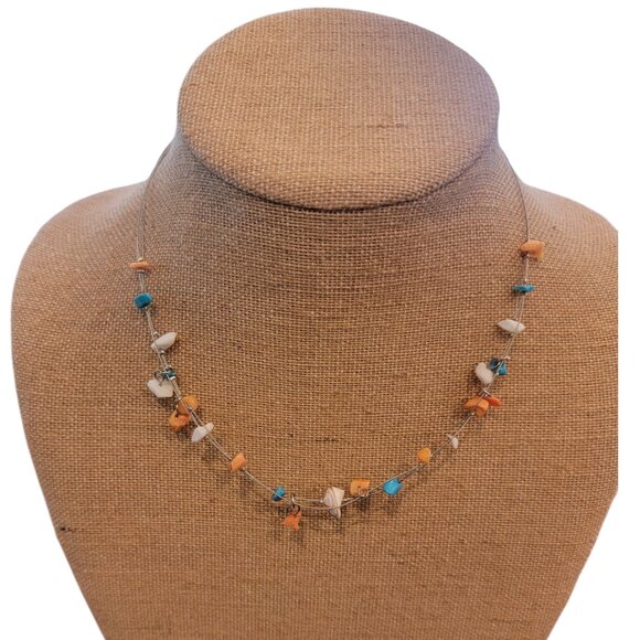 Turquoise Coral & Shell Mixed Bead Choker Necklace - Picture 1 of 7
